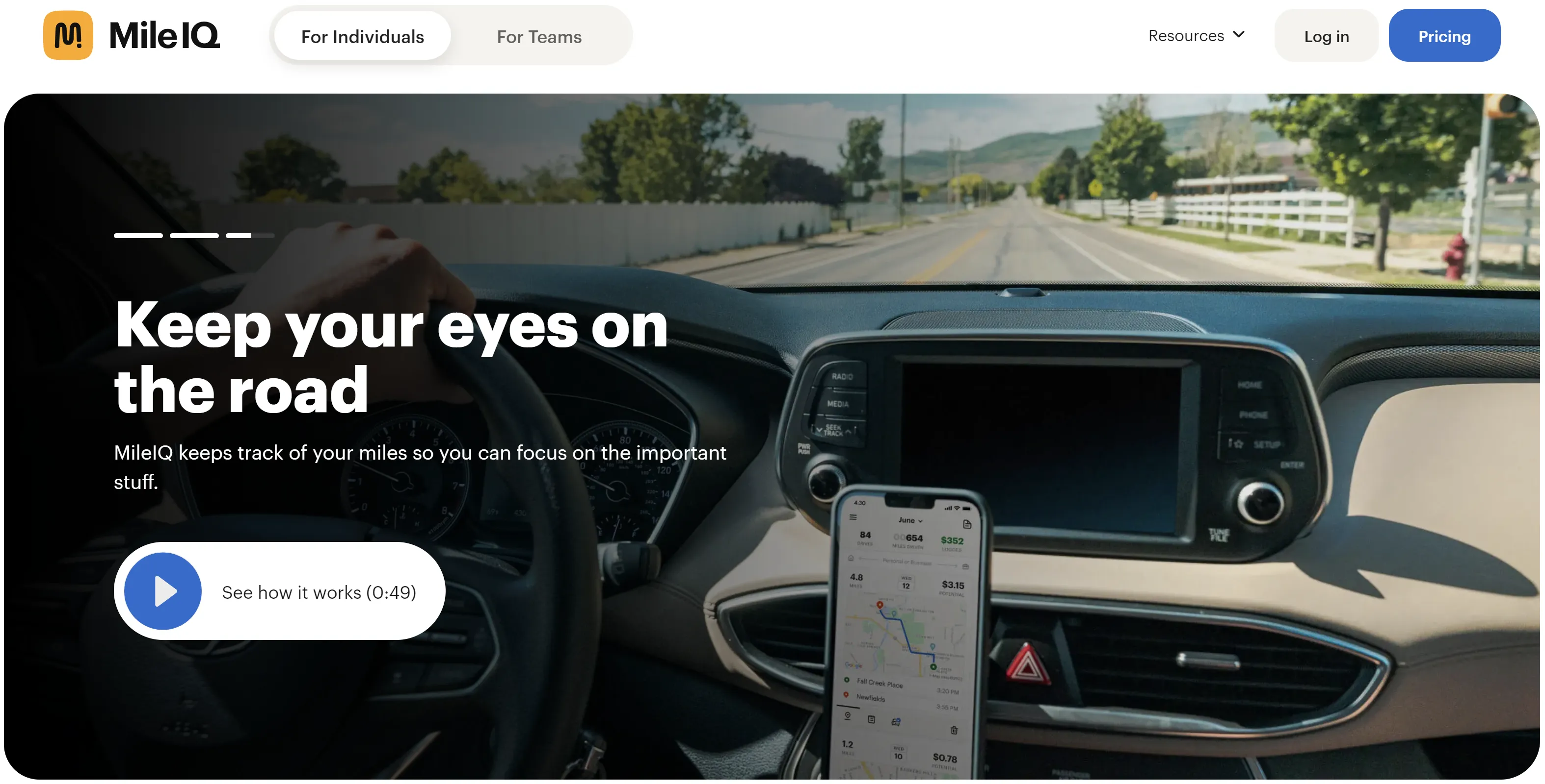 A screenshot of https://mileiq.com